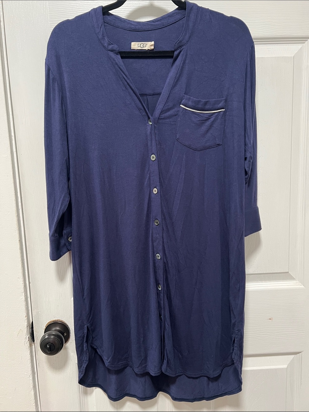 UGG Navy Button-Front Sleep Shirt with Chest Pocket